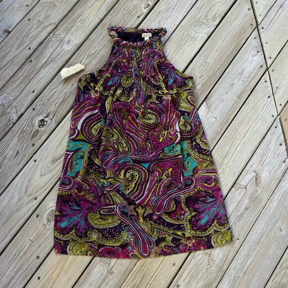 One World Women's Colorful Rope Neck Sleeveless Shift Dress Size L. NEW - Picture 1 of 15